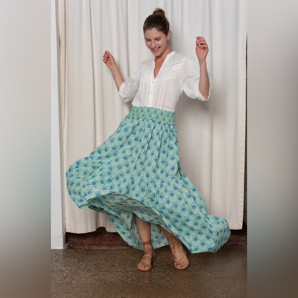 New! Ophelia & Indigo Sylvie Skirt In Green And Blue Azalea Print Small Nwt! — image 5 of 8